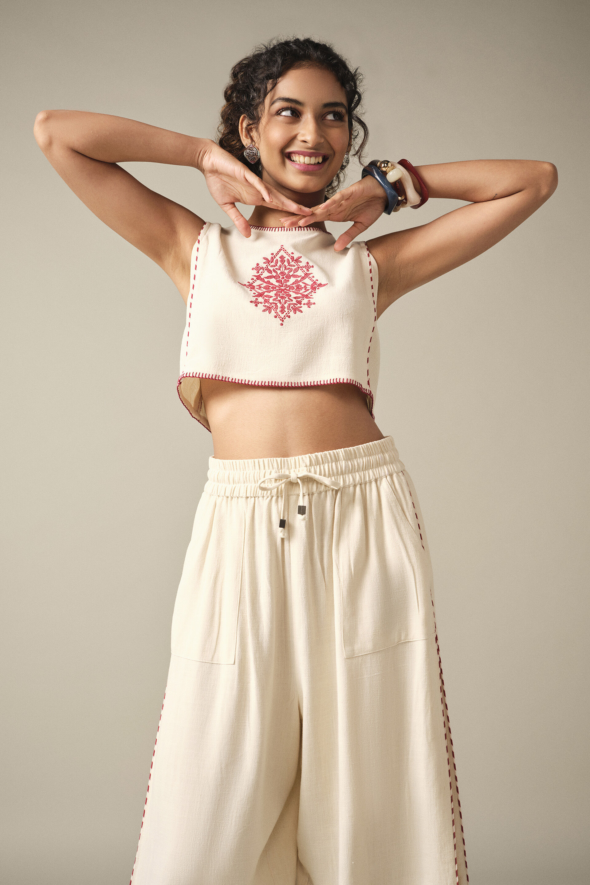 Embroidered Co-ord Set in Natural, Natural, image 5